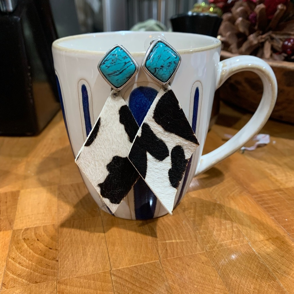Cow print and turquoise earrings